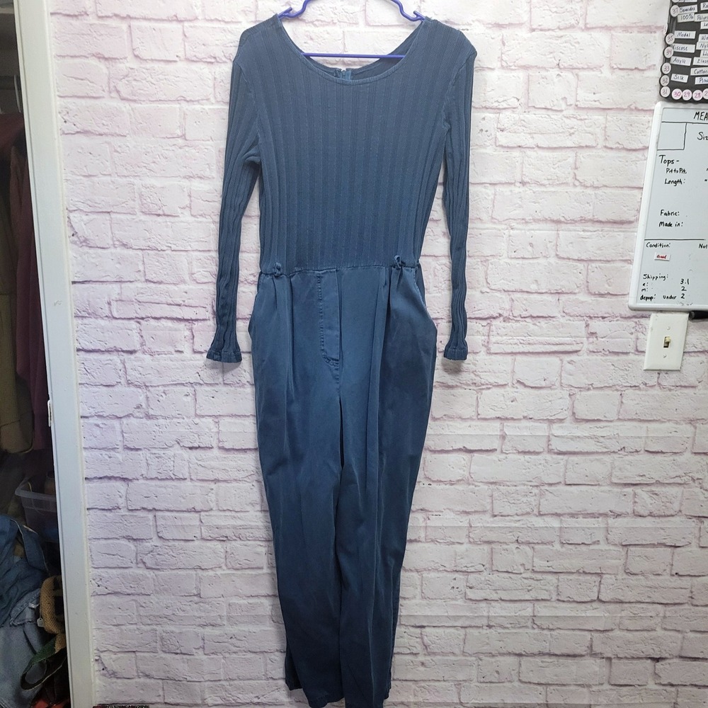 VTG 80s Nina Piccalino Teal Blue Jumpsuit Size M One Piece Stretchy Top Boho